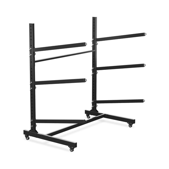 Kayak Storage Rack for 3 Kayaks, Heavy Duty Freestanding Rolling Kayak Rack with Lockable Wheels for Garage and Outdoor Storage, Black