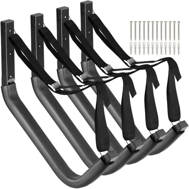 Kayak Storage Racks, 4 Pack Freestanding Canoes Garage Hooks, 19.5Inch Wall Mount Surfboard Hangers and Stand-Up Paddle Board Holder, 150lb Capacity