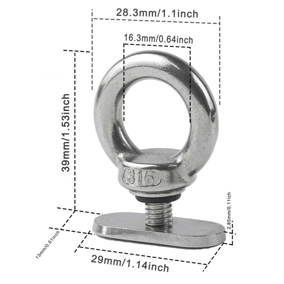 Kayak Track Mount Tie Down Eyelets 316 Stainless Steel 8 Pack No Track Included