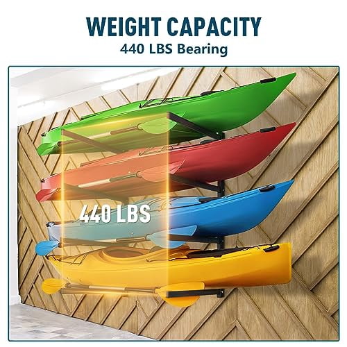 Kayak Wall Rack for 4 Kayaks, Heavy Duty Kayak Racks for Garage and ...