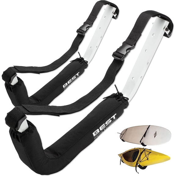 Kayak Wall Rack, Heavy Duty 125 lb Capacity, Wall Mount Kayak Storage Rack for Garage, Canoe, SUP & Paddle Board, Indoor/Outdoor Steel Hangers with Foam Padding