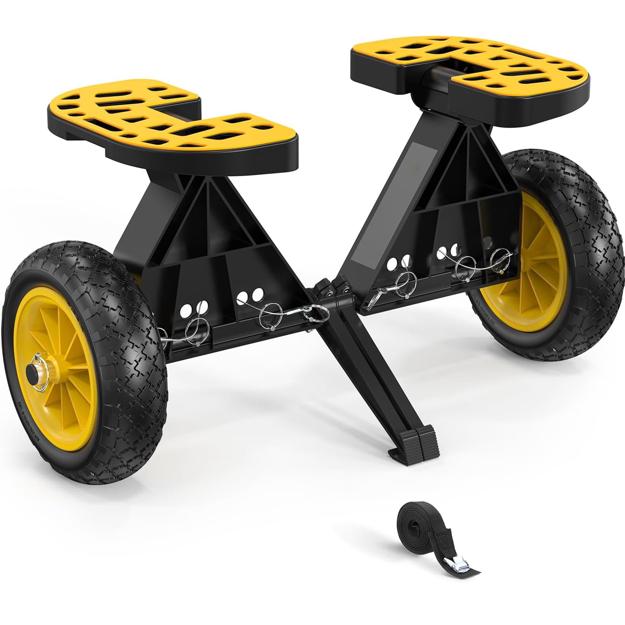 Kayak cart with 10 inch wheels, adjustable canoe trolley for kayaks canoes paddleboards, all terrain heavy duty transport cart, no tools assembly, foldable design, black