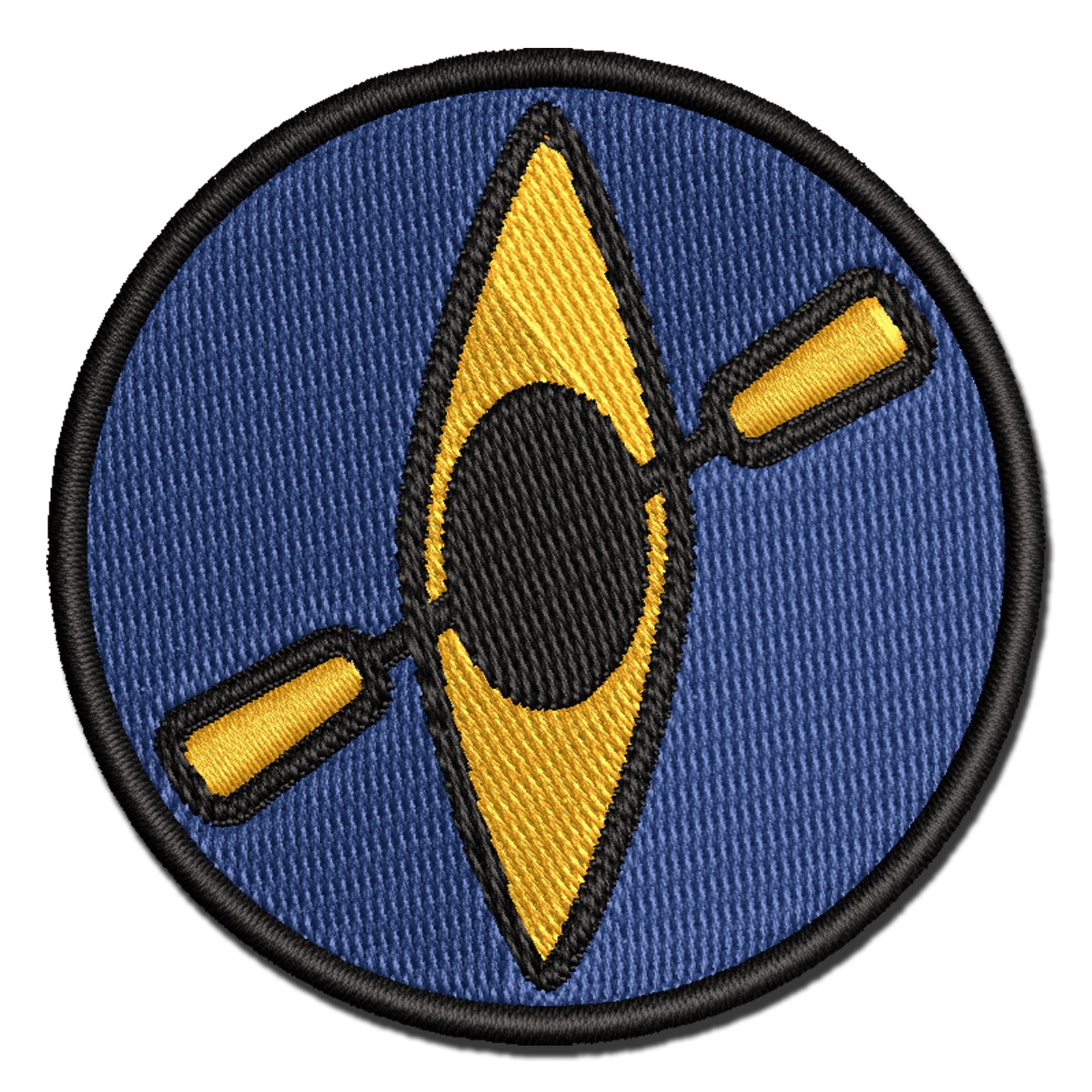 Kayak with Paddle Icon Applique Multi-Color Embroidered Iron-On Patch - 3.5 Inch Large