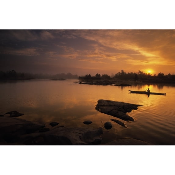 Kayaker At Sunrise, Georgian Bay Ontario. Poster Print (34 x 22)