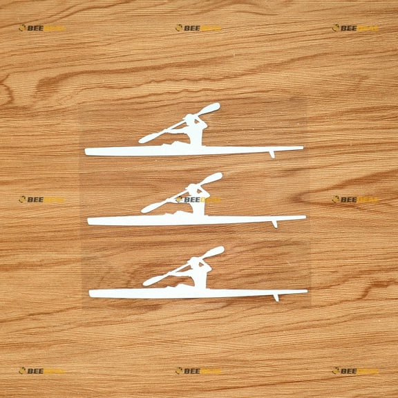 Kayaker Sport Kayak Paddle Sticker Decal Vinyl - 3 Pack White 6" - For Car Boat Laptop Cup No Background Die-cut