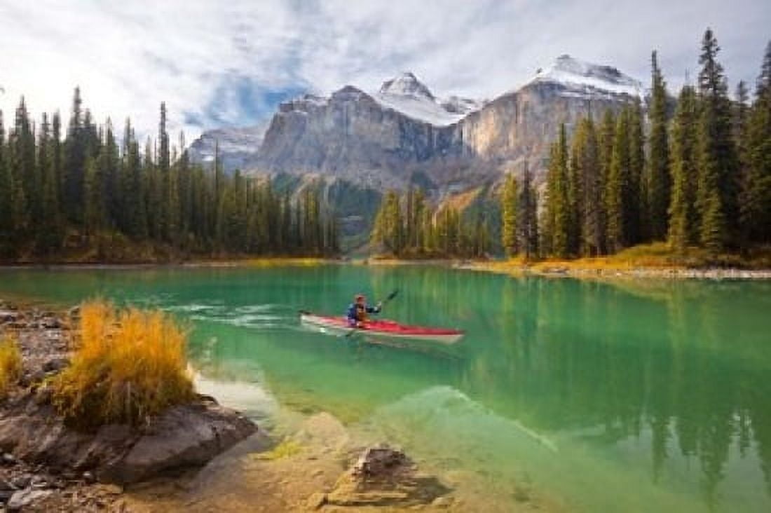 Kayaker on Maligne Lake Jasper National Park Alberta Canada Canvas Art - Gary Luhm DanitaDelimont (36 x 24)