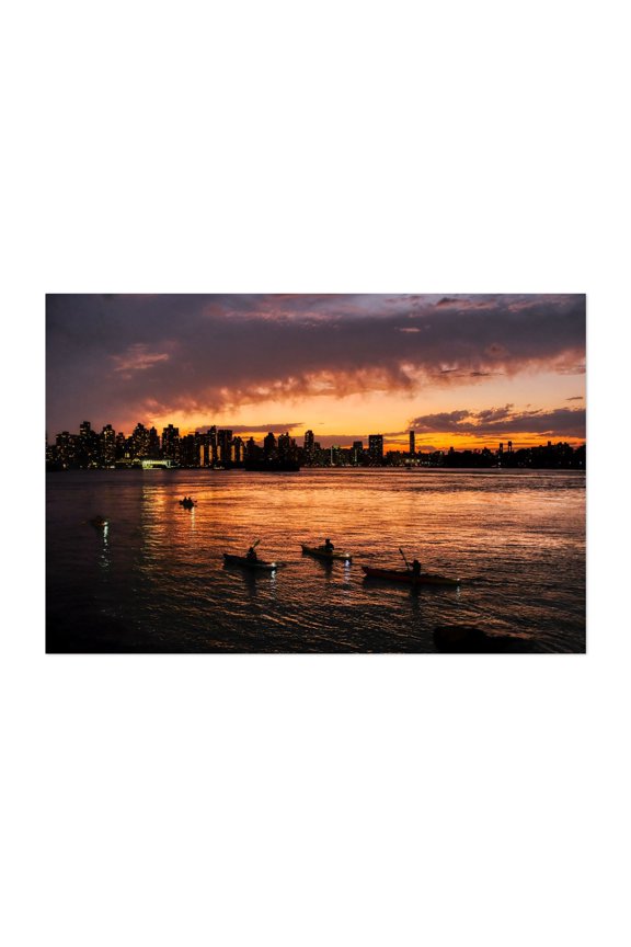 Kayakers on the East River - Queens New York Photography Sunset City Skyline Nightlife Unframed Wall Art Print 4 x 6 inches