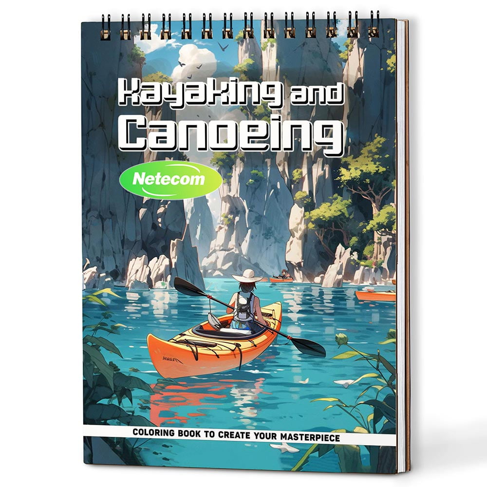 Kayaking and Canoeing Coloring Book Spiral Bound for Adults, A5 Wooden Cover, 30 Coloring Pages of Serene Water Scenes, Adventure Landscapes, Paddle Designs for Stress Relief and Relaxation