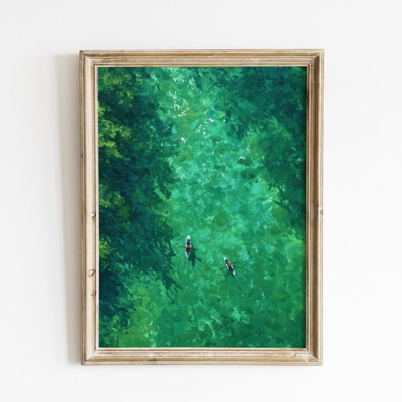 Kayaking Emerald Lake Impressionist Wall Art, Unframed Paper Print Size 8x12