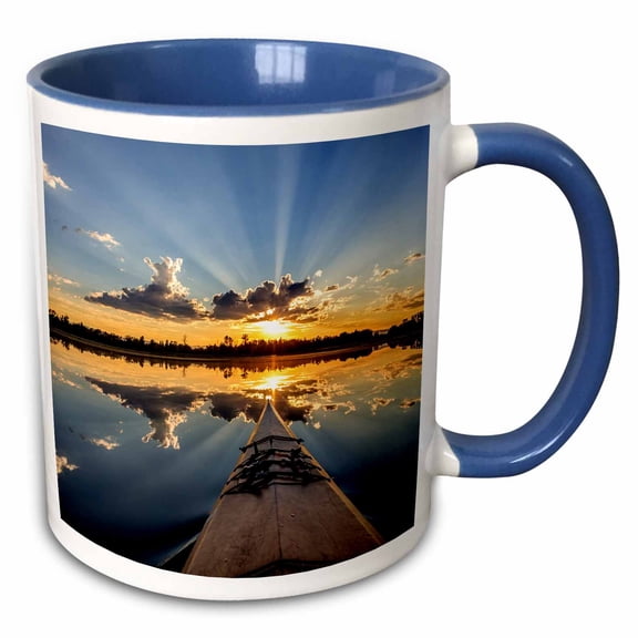 3drose, Kayaking into Sunset Rays on Mcwennger Slough, Kalispell, Montana, Usa, 11oz Two-tone Blue Mug