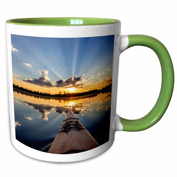 3drose, Kayaking into Sunset Rays on Mcwennger Slough, Kalispell, Montana, Usa, 11oz Two-tone Green Mug
