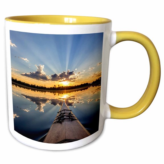 3drose, Kayaking into Sunset Rays on Mcwennger Slough, Kalispell, Montana, Usa, 11oz Two-tone Yellow Mug