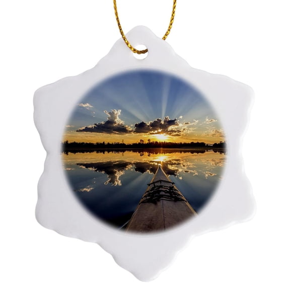 3drose, Kayaking into Sunset Rays on Mcwennger Slough, Kalispell, Montana, Usa, 3 inch Snowflake Porcelain Ornament