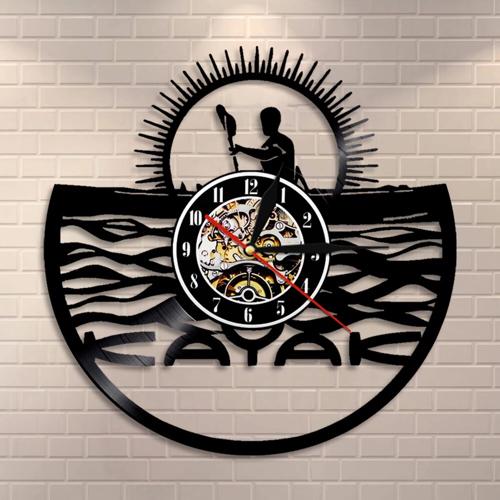 Kayaking Time Kayak Vinyl Wall Clock,Vinyl Record Clock Wall Art Black