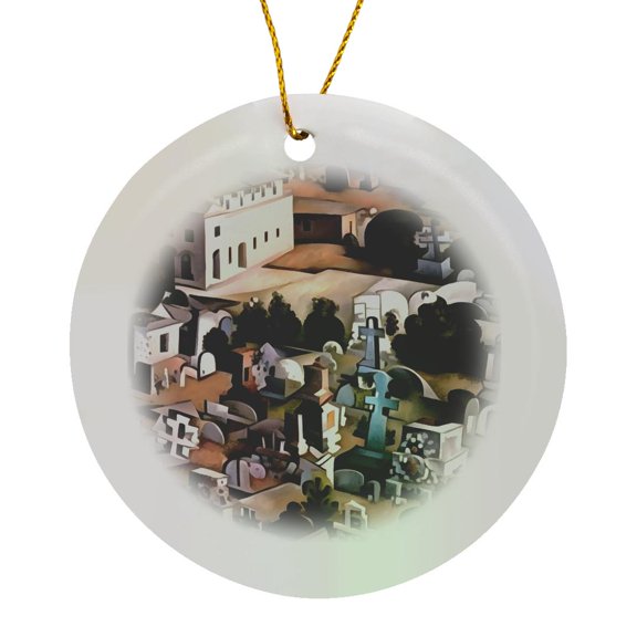 3drose, Kayakoy Fethiye Deserted Town Geometric Art Abstract, Circle Porcelain Ornament