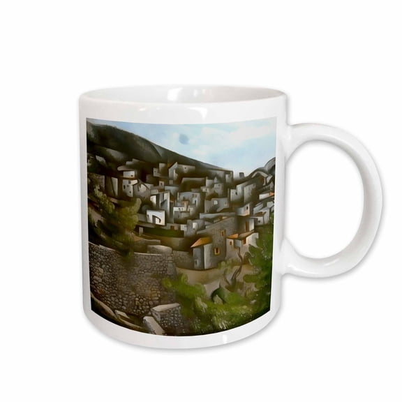 3drose, Kayakoy Historical Greek Houses Artistic Abstract, 15oz Mug
