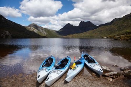Kayaks Cradle Mountain and Dove Lake Western Tasmania Australia Canvas Art - David Wall DanitaDelimont (29 x 19)