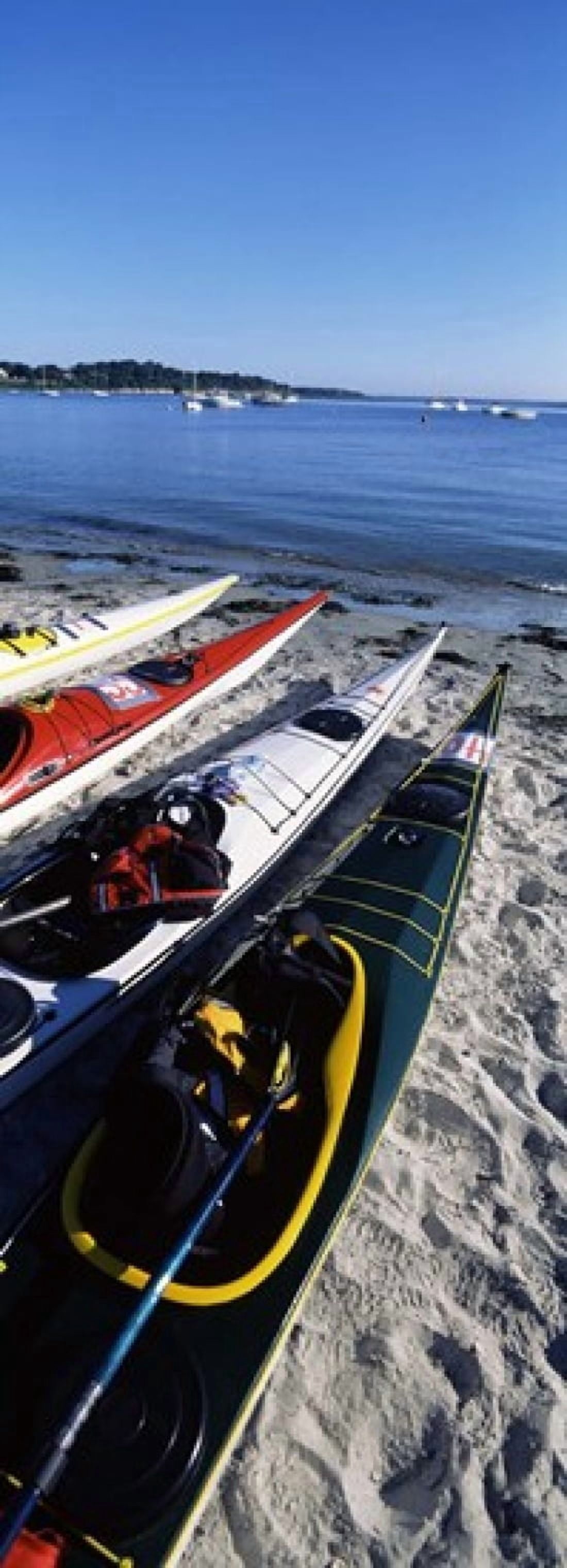 Kayaks on the beach Third Beach Sakonnet River Middletown Newport County Rhode Island USA Canvas Art - Panoramic Images (18 x 7)