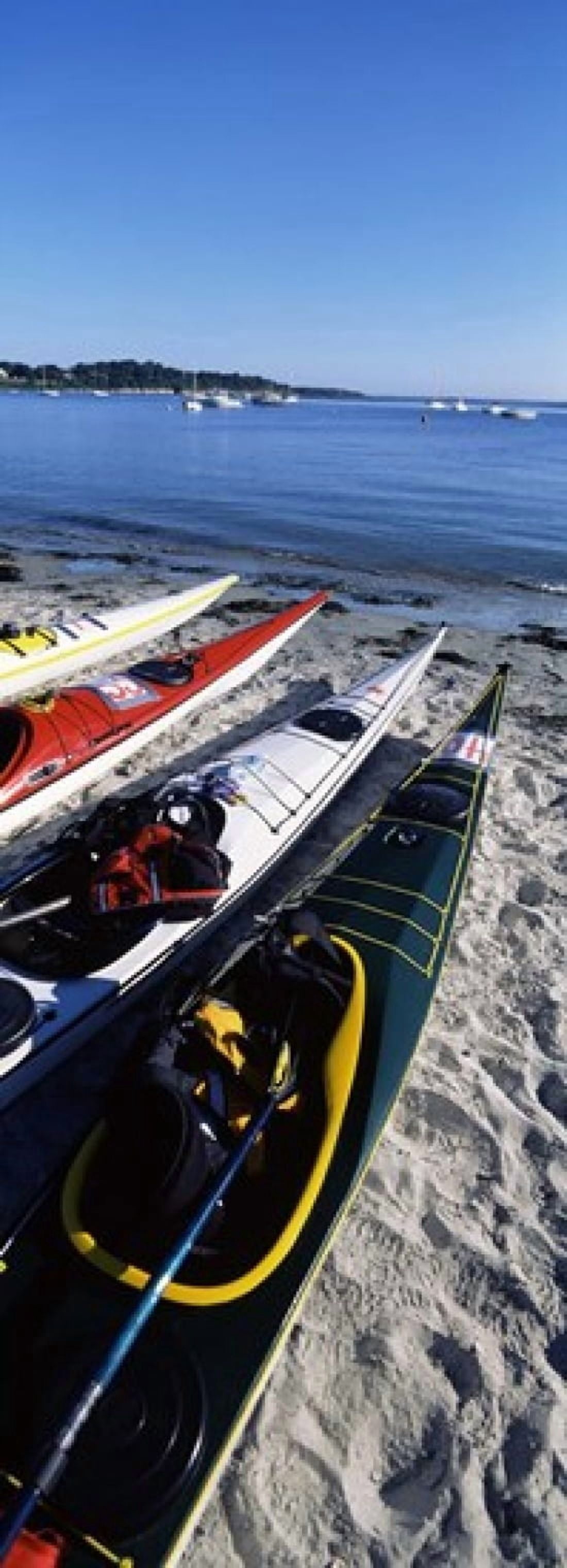 Kayaks on the beach Third Beach Sakonnet River Middletown Newport County Rhode Island USA Canvas Art - Panoramic Images (36 x 13)