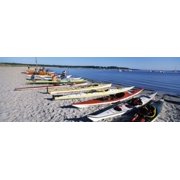 Kayaks on the beach Third Beach Sakonnet River Middletown Newport County Rhode Island USA Canvas Art - Panoramic Images 36 x 13