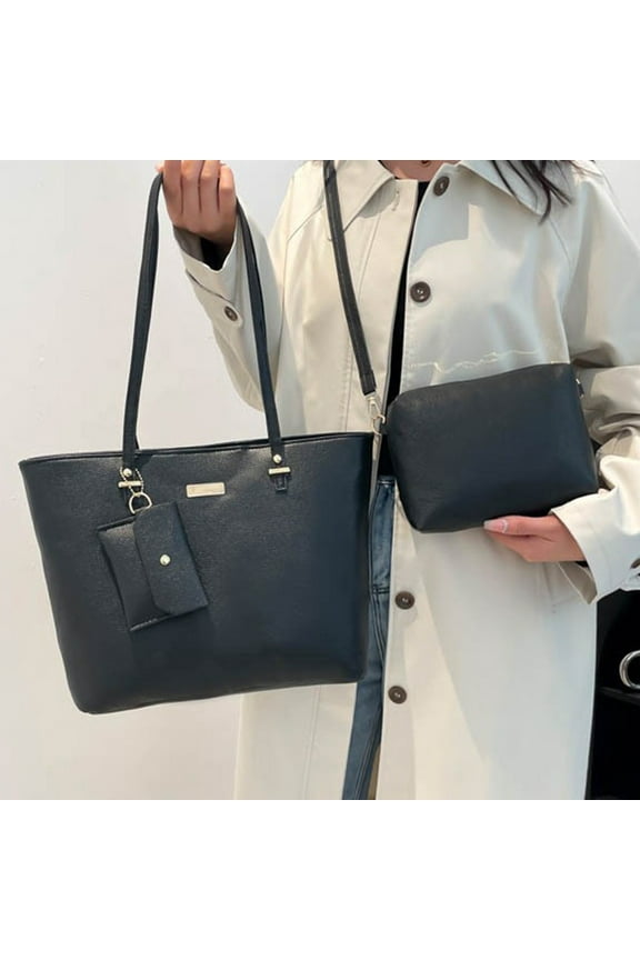 3 Pieces Set 3pc Trendy Handbag Set - Tote+Clutch+Wallet - Gold Hardware - Date Night & Daily Use - Nude