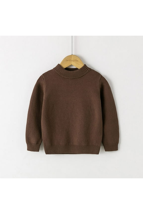 Baby Boy's Clothing Fall Winter Toddler Youth Teen Boys Girls Solid Pullover Pulsweetheart Knit Sweater Knitwear, Brown