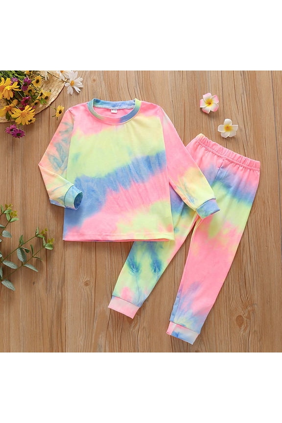Baby Girl Clothes Long Sleeve Fall Winter Toddler Baby Girls Rainbow Tie-dye Long-sleeved Top Trousers Clothes Suit