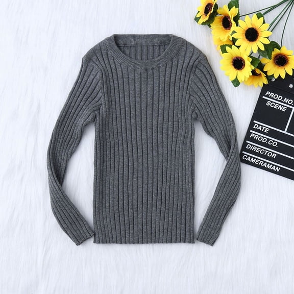 Kayannuo Baby Girl Clothes Long Sleeve Fall Winter Toddler Kids Baby Girls Ribbed Knit Sweater Soft Solid Warm Sweater Pullover,Gray