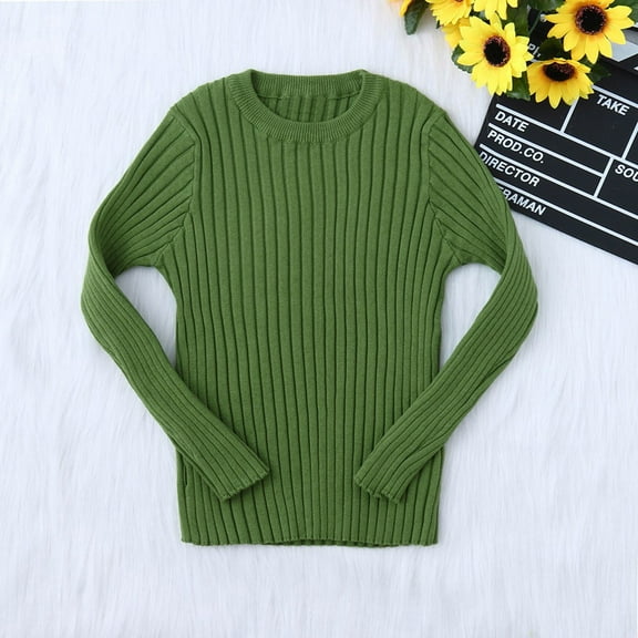Kayannuo Baby Girl Clothes Long Sleeve Fall Winter Toddler Kids Baby Girls Ribbed Knit Sweater Soft Solid Warm Sweater Pullover,Green