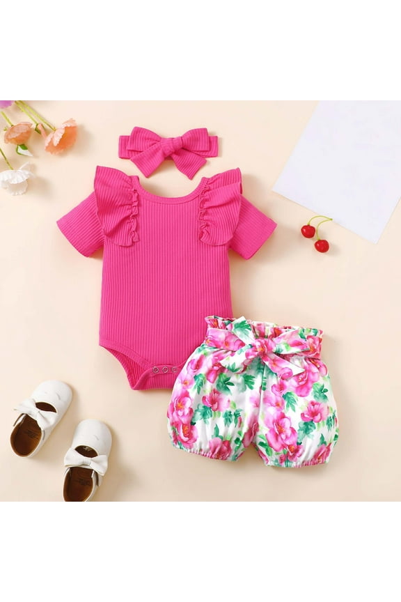 Baby Girl Clothes Short Sleeve summer Newborn Baby Girl Clothes Infant Outfits Ruffle Sleeve Romper Bodysuit Floral Pants Toddler Girl Outfits