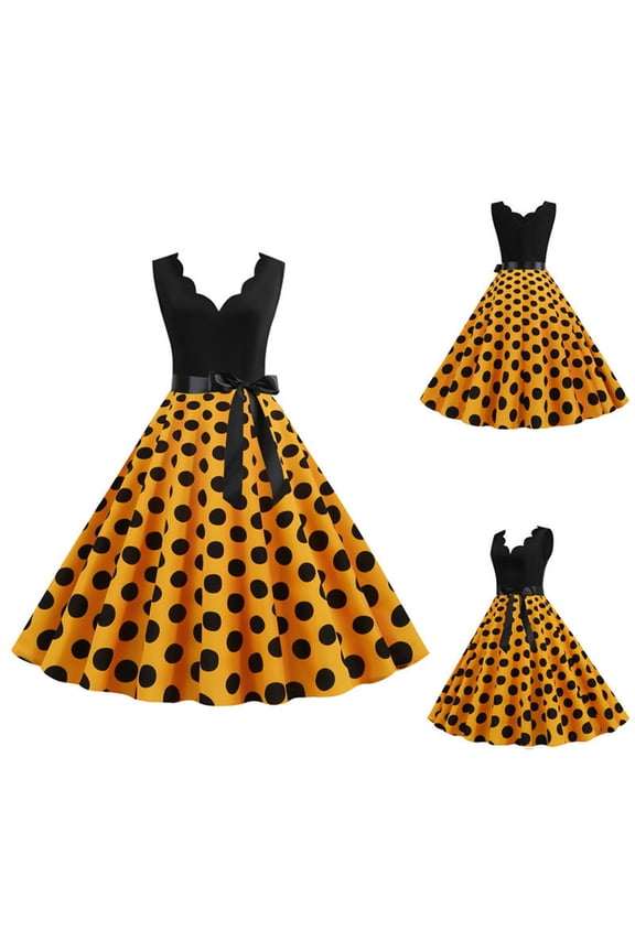 Back to School Prom Dress Women Dress Clothing Fashion Womens A Line Flare Vintage Dress Prom Swing Sleeveless Polka Dot Printing Party Dress