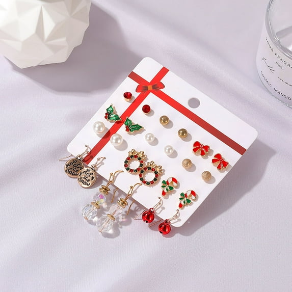 Kayannuo Back to School 12pcs Christmas Earrings Set Ear Cute Christmas Jewelry for Women New Year Gifts Christmas Gifts For Women
