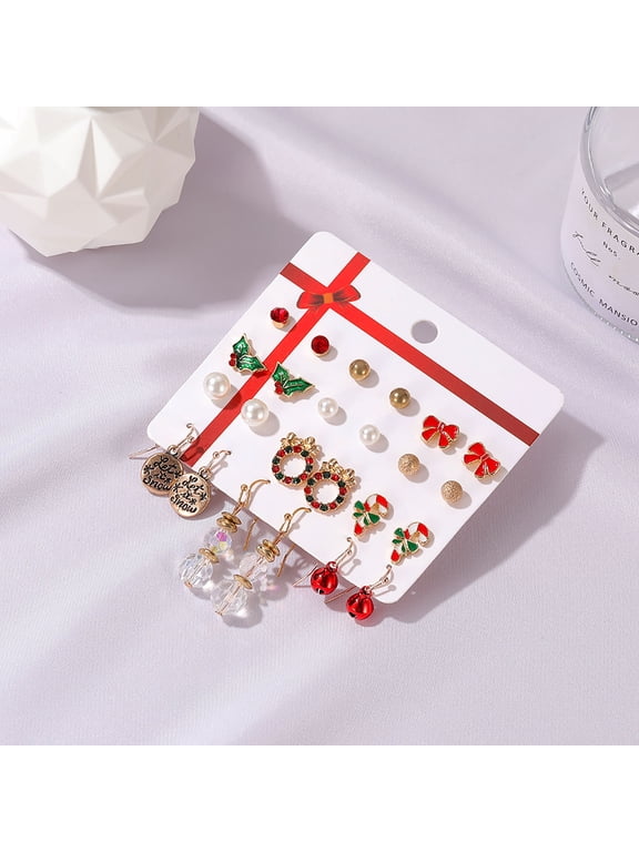 Back to School 12pcs Christmas Earrings Set Ear Cute Christmas Jewelry for Women New Year Gifts Christmas Gifts For Women