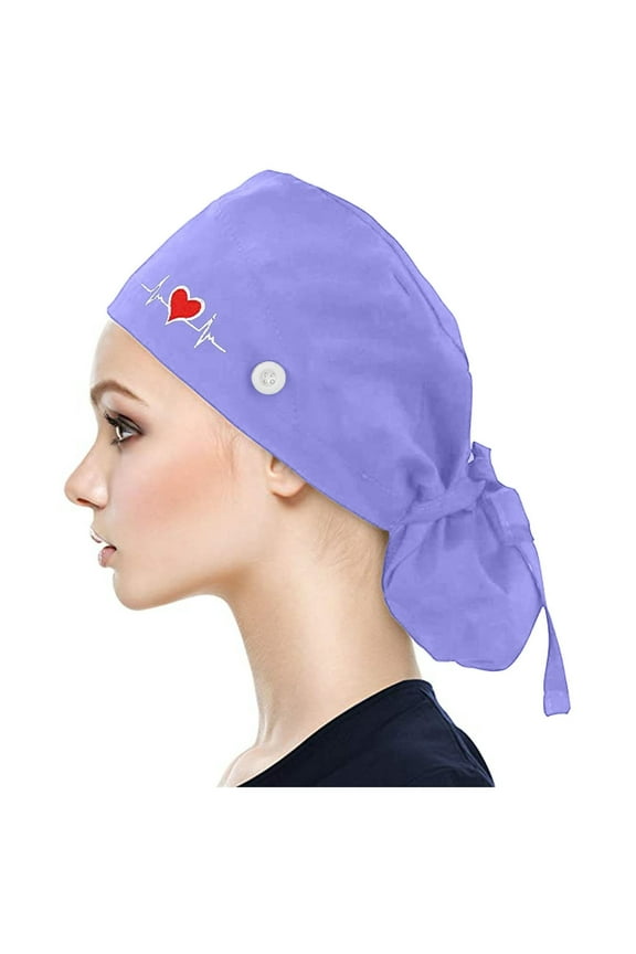 Back to School Scrub Cap With Buttons Bouffant print Hat With Sweatband for Womens and Mens Christmas Gifts