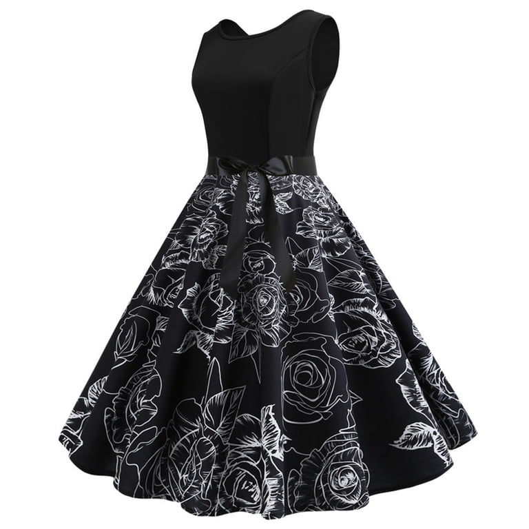 Kayannuo Back to School Prom Dress Women Dress Clothing Women's Summer  Sleeveless O Neck Vintage Print Bow Splicing Party Swing Dress - Walmart.com