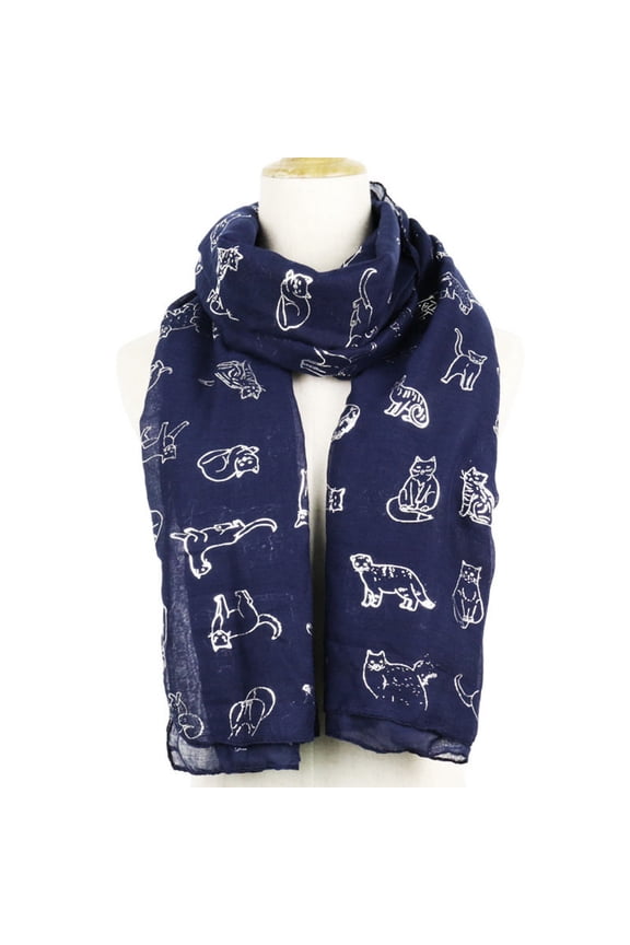 Back to School Women Fashion Cat Foil Printed Scarf Wrap Silk Shawl Travel Scarves Christmas Gifts