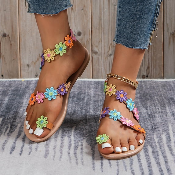 Kayannuo Beach Sandals Slipper Woman Sandal Wedges Women'S Casual Vacation Open Toe Pinch Toe Flat Beach Sandals Womens Slippers Flat Sandals
