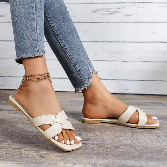 Kayannuo Beach Sandals Slipper Woman Sandal Wedges Women'S Flat Shoes Ladies Beach Sandals Summer Non-Slip Causal Slippers Womens Slippers Flat Sandals