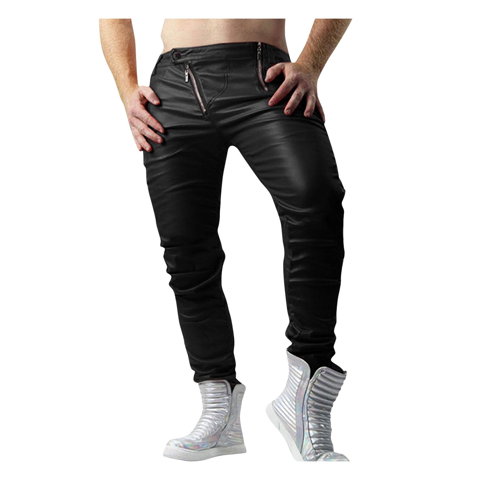 Kayannuo Black leather Pants Spring Clearance Men's New Casual Fashion And  Handsome Solid Color Leather Pants Trousers