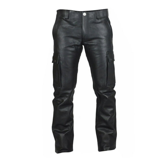 Kayannuo Black leather Pants Spring Men's Punk Retro Gothic Slim Fit Casual Pants Solid Color Casual Leather Pants