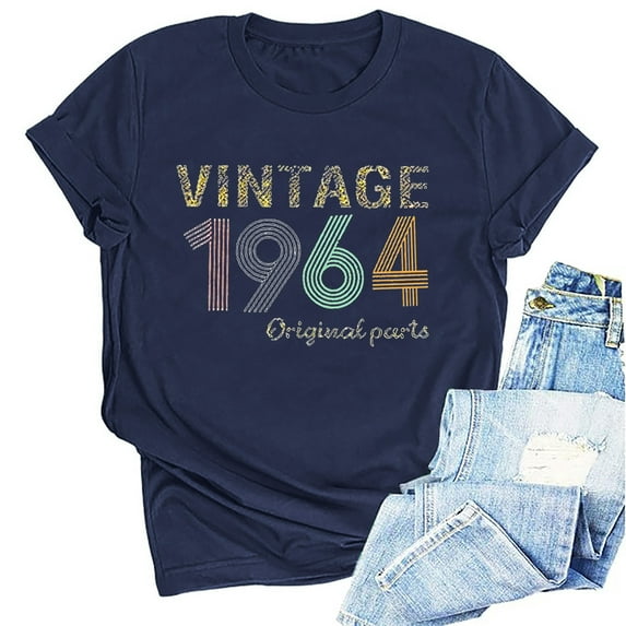 Kayannuo Blouses for Women Tee Shirts for Women Valentine's Day 1964 Vintage Shirt For Women 60th Birthday Gifts 1964 Birthday Gifts Idea Retro Short Sleevel T Shirts Party Tops Funny Tees