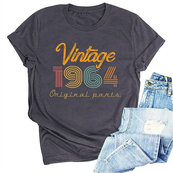 Kayannuo Blouses for Women Clearance Tee Shirts for Women Valentine's Day 1964 Vintage Shirt For Women 60th Birthday Gifts 1964 Birthday Gifts Idea Retro Short Sleevel T Shirts Party Tops Funny Tees