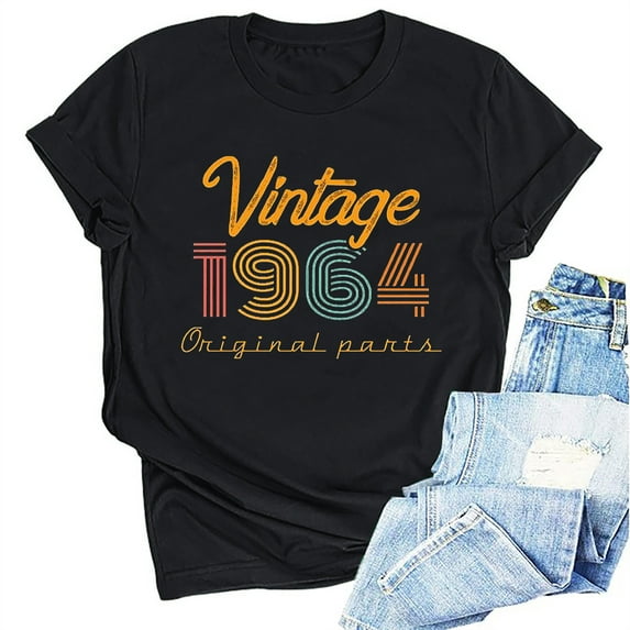 Kayannuo Blouses for Women Tee Shirts for Women Valentine's Day 1964 Vintage Shirt For Women 60th Birthday Gifts 1964 Birthday Gifts Idea Retro Short Sleevel T Shirts Party Tops Funny Tees