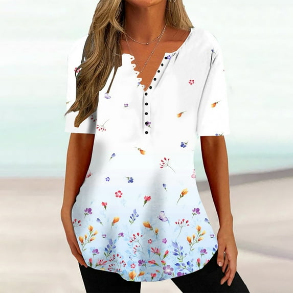 Kayannuo Blouses for Women Tee Shirts for Women Valentine's Day Women's Fashion V-neck Print Casual Loose Short Sleeve Top Short Sleeve V-neck Top/Shirt