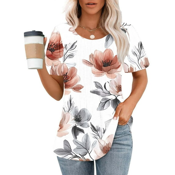 Kayannuo Blouses for Women Casual Fashion Women's Print Short Sleeve Round Neck Casual Summer Blouses Top Multicolor L