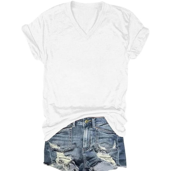 Kayannuo Blouses for Women Casual Women's Solid Color V-neck Bottom Lining Outer Short Sleeved Top White L