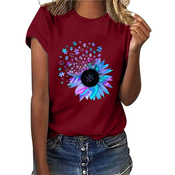 Kayannuo Blouses for Women Tee Shirts for Women Valentine's Day Women Casual Letter Printing Short Sleeves Loose T-Shirt Blouse Tops