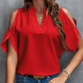 thumbnail image 1 of Kayannuo Blouses for Women Tee Shirts for Women Women's Solid V-neck Off Shoulder Sleeved Women's Top Short Sleeved V-neck Top/shirt, 1 of 3