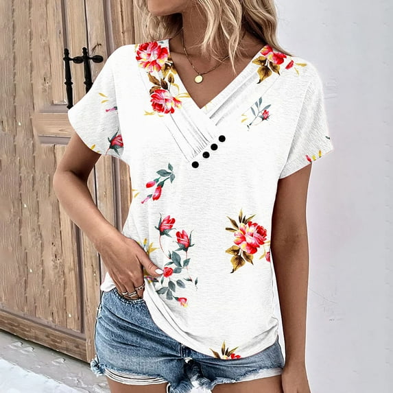 Kayannuo Blouses for Women Tee Shirts for Women Women's V-neck Fashionable Casual Short Sleeved Spring/summer Top