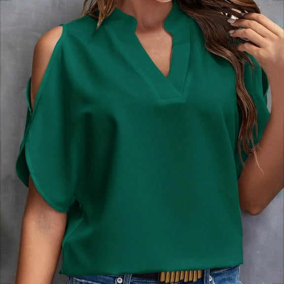 Kayannuo Blouses for Women Tee Shirts for Women Women's Solid V-neck Off Shoulder Sleeved Women's Top Short Sleeved V-neck Top/shirt